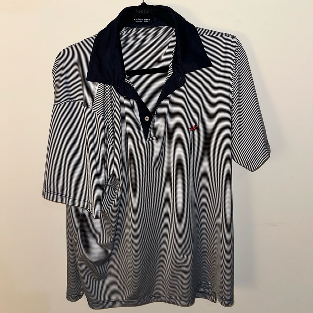 Southern Marsh Large Blue White Striped Polo